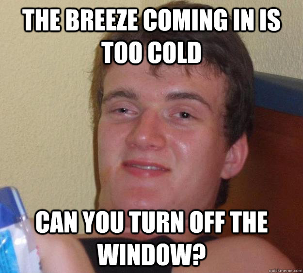 the breeze coming in is too cold can you turn off the window? - the breeze coming in is too cold can you turn off the window?  10 Guy