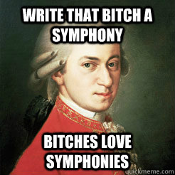 Write that bitch a symphony Bitches love symphonies  Mozart