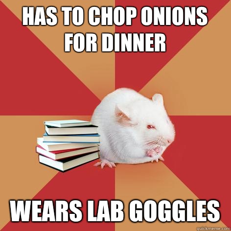 Has to chop onions for dinner Wears lab goggles  Science Major Mouse