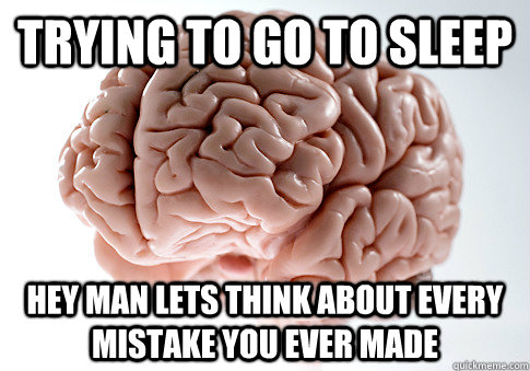 trying to go to sleep hey man lets think about every mistake you ever made    Scumbag Brain