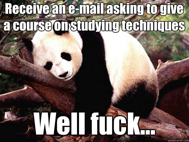 Receive an e-mail asking to give a course on studying techniques Well fuck...  Procrastination Panda