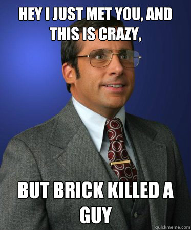 Hey I just met you, and this is crazy, but brick killed a guy  Brick