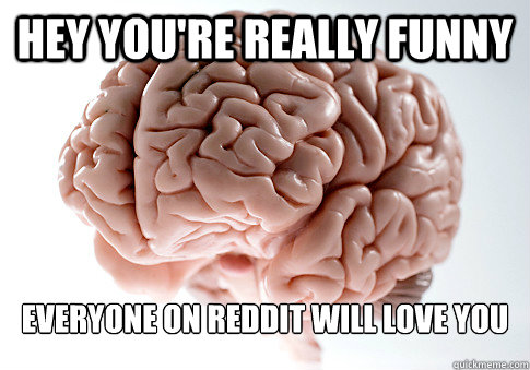 HEY YOU'RE REALLY FUNNY EVERYONE ON REDDIT WILL LOVE YOU  Scumbag Brain