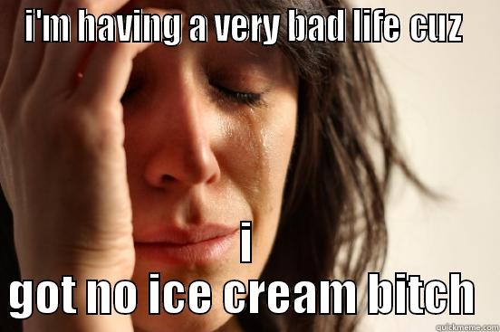 no ice cream  - I'M HAVING A VERY BAD LIFE CUZ  I GOT NO ICE CREAM BITCH  First World Problems