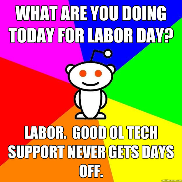 What are you doing today for Labor Day? Labor.  Good ol Tech Support never gets days off.   Reddit Alien