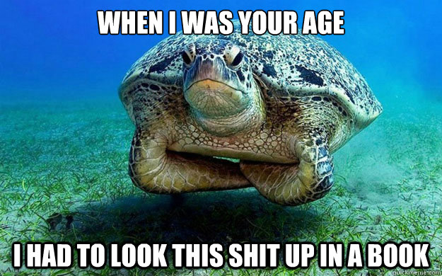 When i was your age I had to look this shit up in a book  Too Old Turtle