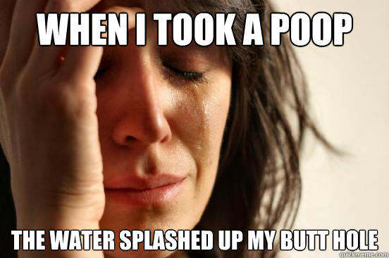 when i took a poop the water splashed up my butt hole  First World Problems