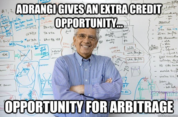 Adrangi Gives an Extra Credit Opportunity... Opportunity for arbitrage  Engineering Professor