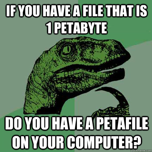 If you have a file that is 1 petabyte do you have a petafile on your computer?  Philosoraptor