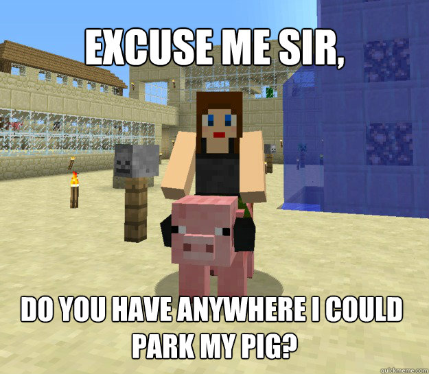 Excuse me sir, Do you have anywhere i could
 park my pig?  