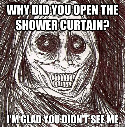 Why did you open the shower curtain? I'm glad you didn't see me  Horrifying Houseguest