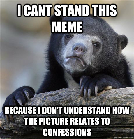 I cant stand this meme because i don't understand how the picture relates to confessions  Confession Bear