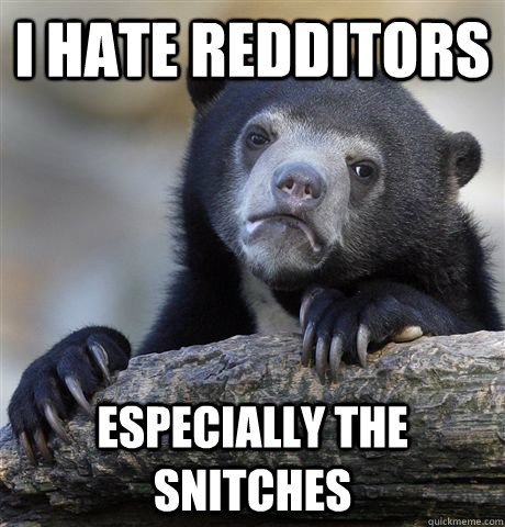 I hate redditors Especially the snitches  Confession Bear