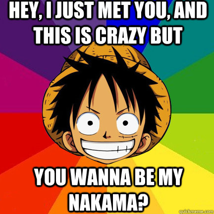 Hey, i just met you, and this is crazy but you wanna be my nakama? - Hey, i just met you, and this is crazy but you wanna be my nakama?  Luffy Logic