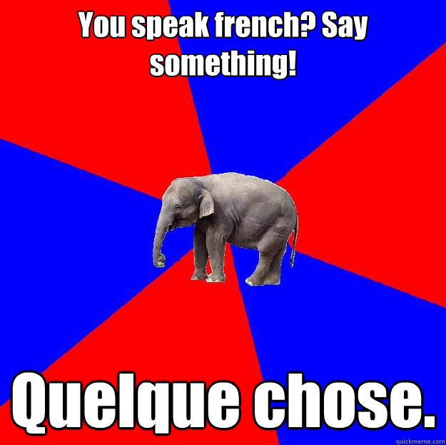 You speak french? Say something! Quelque chose.  Foreign language elephant