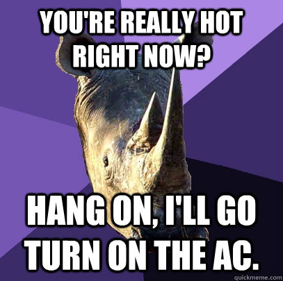 You're really hot right now? Hang on, I'll go turn on the AC.  Sexually Oblivious Rhino