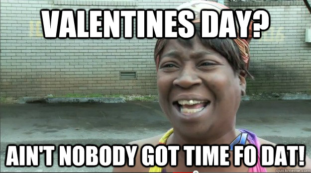 Valentines Day? Ain't nobody got time fo dat!  Sweet Brown