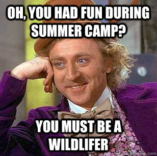 Oh, you had fun during Summer Camp? you must be a wildlifer  Condescending Wonka