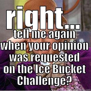 Ice Bucket - RIGHT... TELL ME AGAIN WHEN YOUR OPINION WAS REQUESTED ON THE ICE BUCKET CHALLENGE? Condescending Wonka