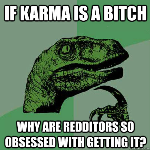 If Karma is a bitch Why are redditors so obsessed with getting it?  Philosoraptor