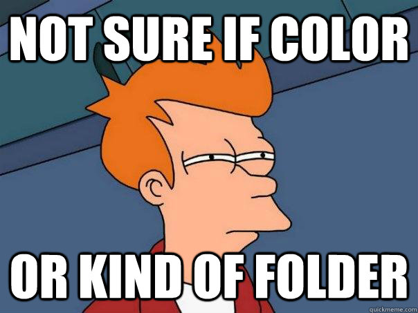 Not sure if color Or kind of folder - Not sure if color Or kind of folder  Futurama Fry