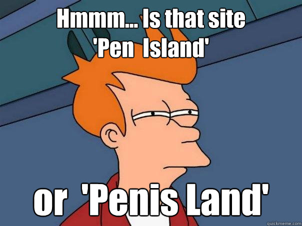 Hmmm... Is that site 
'Pen  Island' or  'Penis Land'  Futurama Fry