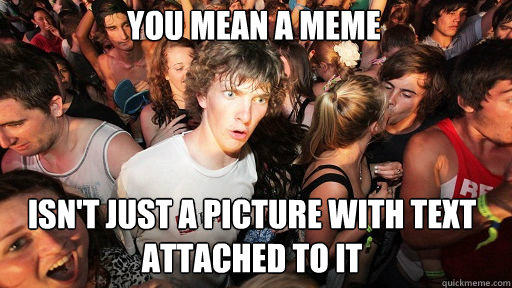 You mean a meme 
 isn't just a picture with text attached to it  Sudden Clarity Clarence