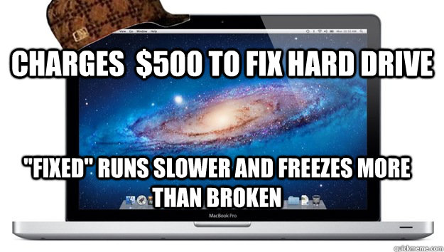 Charges  $500 to fix hard drive 