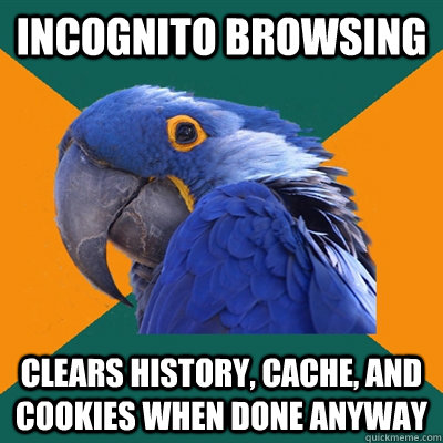 incognito browsing clears history, cache, and cookies when done anyway  Paranoid Parrot