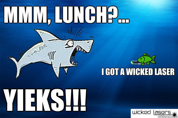 MMM, Lunch?... YIEKS!!! I Got A Wicked Laser - MMM, Lunch?... YIEKS!!! I Got A Wicked Laser  Wicked Laser Meme, Fish Scares Shark