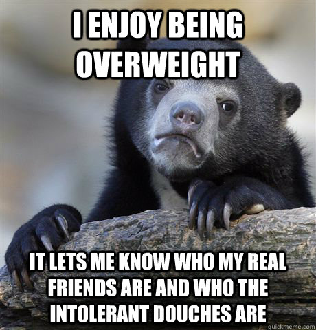 I enjoy being overweight it lets me know who my real friends are and who the intolerant douches are - I enjoy being overweight it lets me know who my real friends are and who the intolerant douches are  Confession Bear