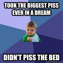 took the biggest piss ever in a dream didn't piss the bed  