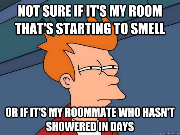 not sure if it's my room that's starting to smell or if it's my roommate who hasn't showered in days - not sure if it's my room that's starting to smell or if it's my roommate who hasn't showered in days  Futurama Fry