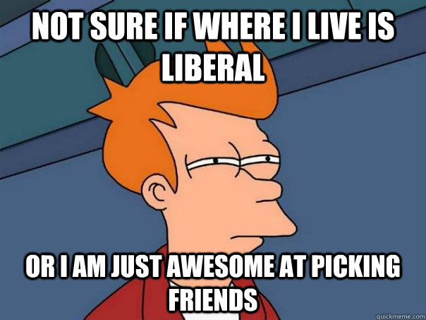 not sure if where i live is liberal or i am just awesome at picking friends   Futurama Fry