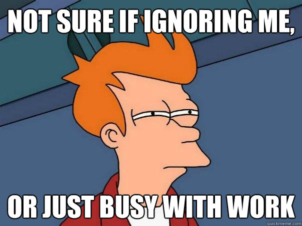 Not sure if ignoring me, Or just busy with work  Futurama Fry