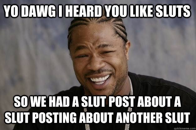 YO DAWG I HEARd you like sluts so we had a slut post about a slut posting about another slut  Xzibit meme