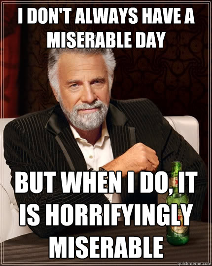 I don't always have a miserable day But when I do, it is horrifyingly miserable - I don't always have a miserable day But when I do, it is horrifyingly miserable  The Most Interesting Man In The World