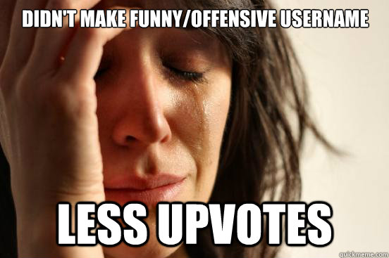 didn't make funny/offensive username less upvotes  First World Problems