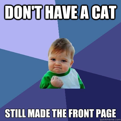 don't have a cat still made the front page  Success Kid