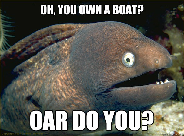 Oh, you own a boat? OAR do you?  Bad Joke Eel