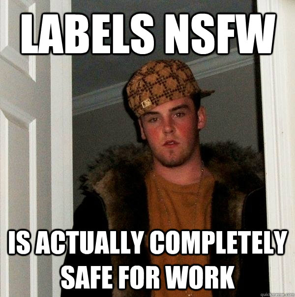 labels NSFW is actually completely safe for work  Scumbag Steve