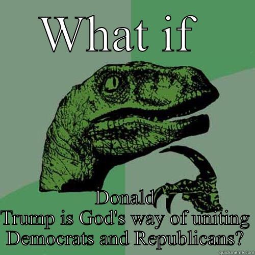 WHAT IF  DONALD TRUMP IS GOD'S WAY OF UNITING DEMOCRATS AND REPUBLICANS? Philosoraptor