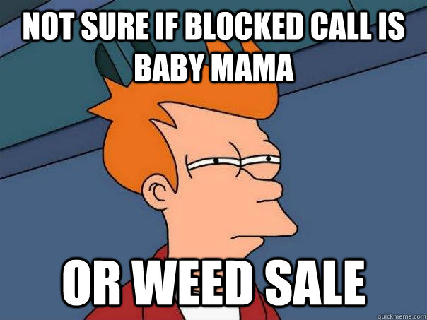 not sure if blocked call is baby mama or weed sale  Futurama Fry