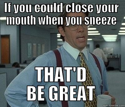 IF YOU COULD CLOSE YOUR MOUTH WHEN YOU SNEEZE THAT'D BE GREAT Bill Lumbergh