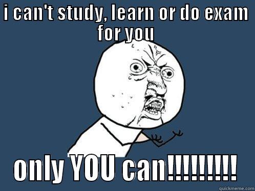 I CAN'T STUDY, LEARN OR DO EXAM FOR YOU ONLY YOU CAN!!!!!!!!! Y U No