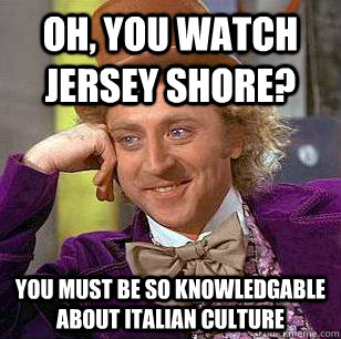 Oh, You watch jersey shore? you must be so knowledgable about italian culture  Condescending Wonka