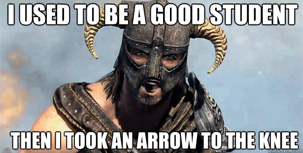 I used to be a good student Then I took an arrow to the knee  skyrim