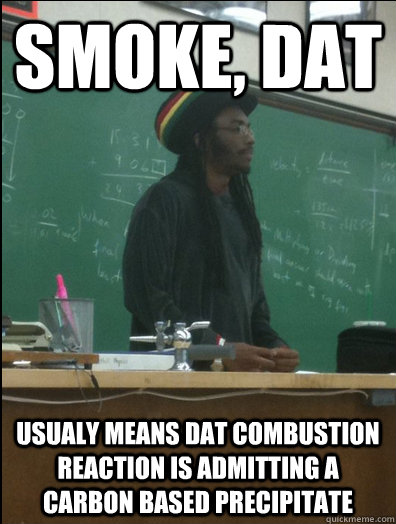 Smoke, dat usualy means dat combustion reaction is admitting a carbon based precipitate  Rasta Science Teacher