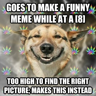 Goes to make a funny meme while at a [8] too high to find the right picture; makes this instead   Stoner Dog