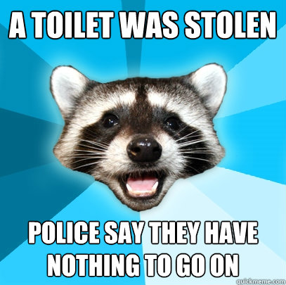 A TOILET WAS STOLEN  POLICE SAY THEY HAVE NOTHING TO GO ON - A TOILET WAS STOLEN  POLICE SAY THEY HAVE NOTHING TO GO ON  Lame Pun Coon